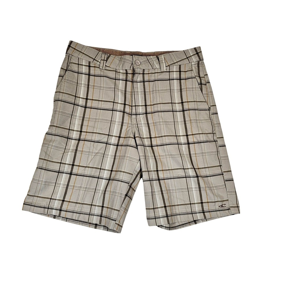 O'Neill Shorts Mens 33 Gray Plaid Chino Microfiber Beach Summer Casual